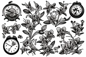 Cataleya orchids and pocker clocks tattoo idea