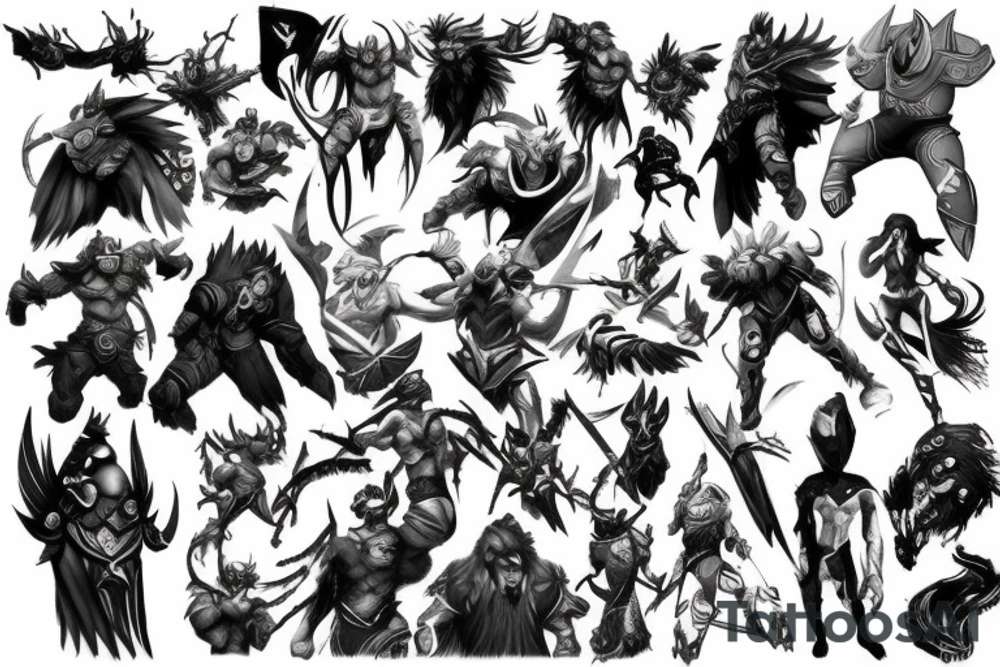 Heroes from dota 2, action scene tattoo idea