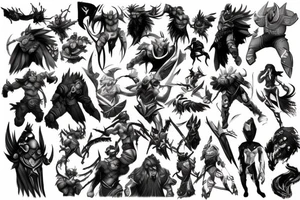 Heroes from dota 2, action scene tattoo idea