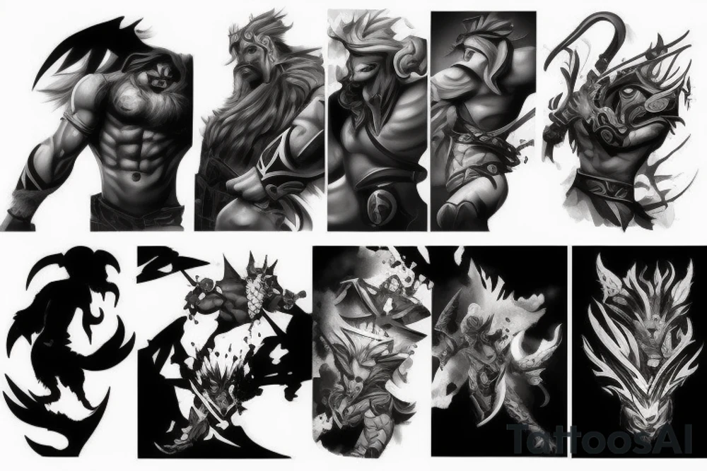 Heroes from dota 2, action scene tattoo idea