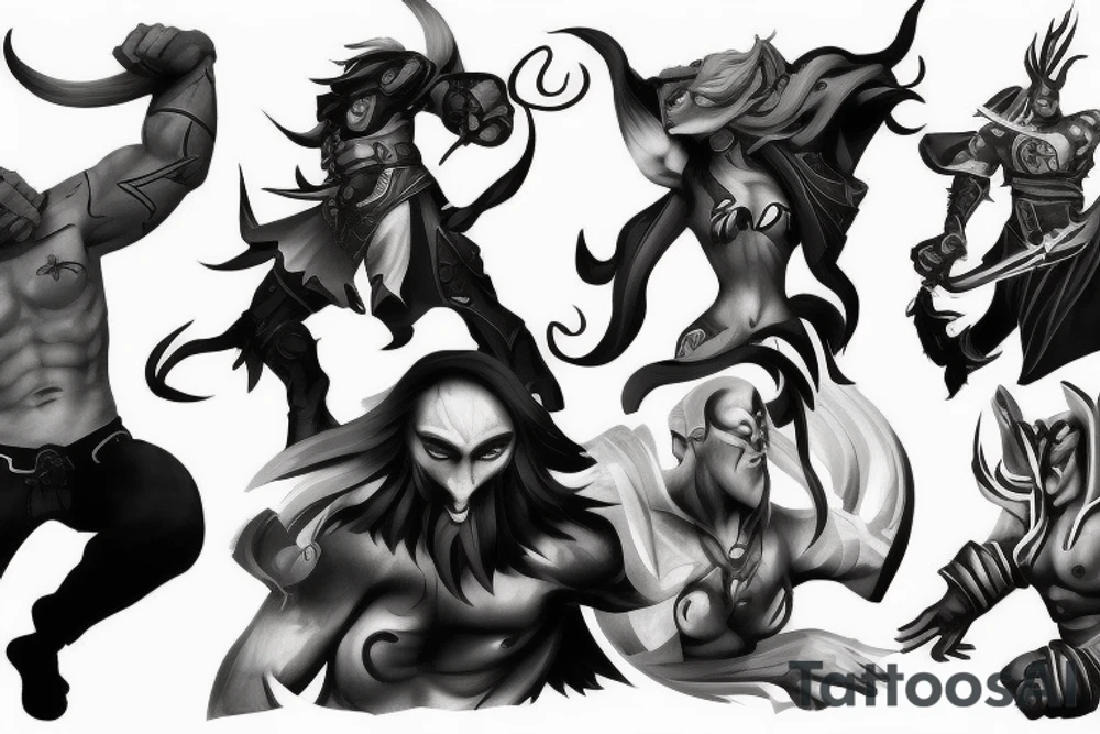 2 random Heroes from dota 2 fighing tattoo idea