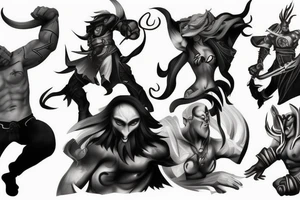 2 random Heroes from dota 2 fighing tattoo idea