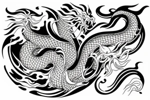 Japanese dragon surrounded by flowers and waves tattoo idea