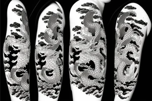 Japanese dragon surrounded by flowers and waves tattoo idea