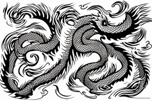 Japanese dragon surrounded by flowers and waves tattoo idea