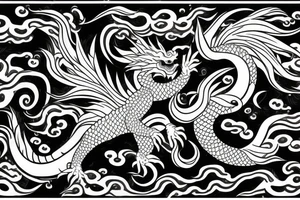 Japanese dragon surrounded by flowers and waves tattoo idea