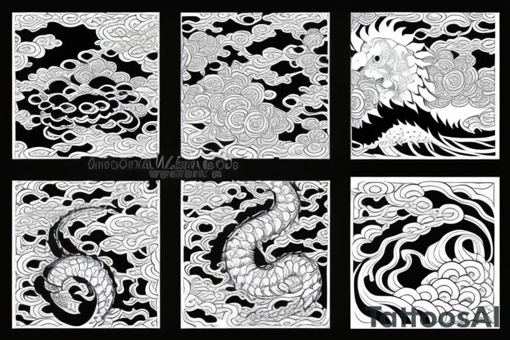 Arm tattoo, Japanese dragon surrounded by flowers and waves tattoo idea
