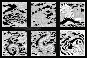 Arm tattoo, Japanese dragon surrounded by flowers and waves tattoo idea