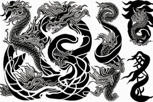 Arm tattoo, Japanese dragon surrounded by flowers and waves tattoo idea
