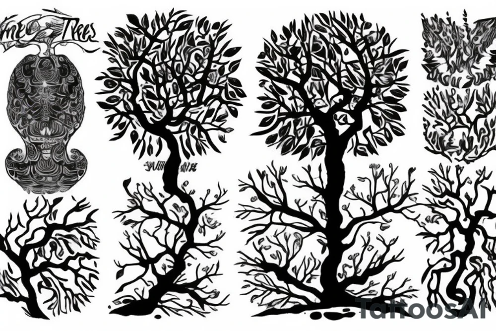 a tree without leaf under the tree a name should be added 'SAYU' tattoo idea