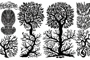 a tree without leaf under the tree a name should be added 'SAYU' tattoo idea
