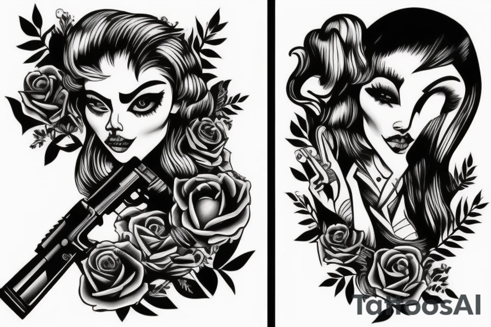 woman with gun tattoo idea
