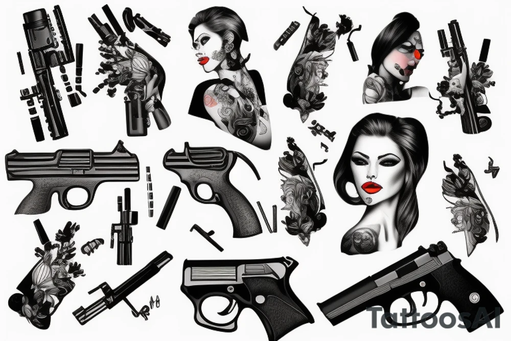 woman with gun tattoo idea