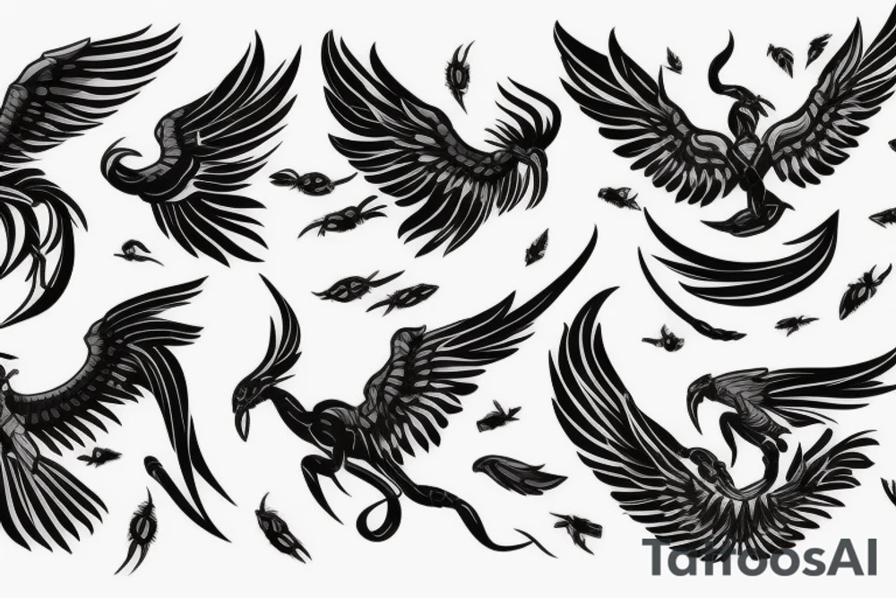 Combine a beautiful flying phoenix and a scorpion in the sketch tattoo idea