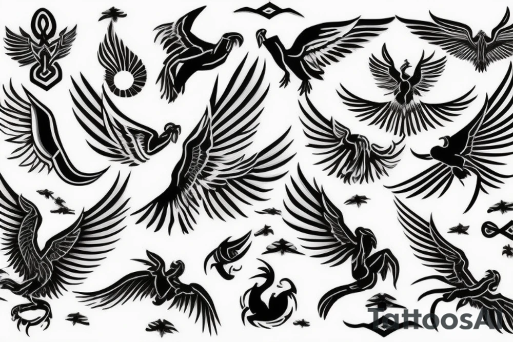 Combine a beautiful flying phoenix and a scorpion in the sketch tattoo idea