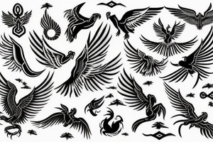 Combine a beautiful flying phoenix and a scorpion in the sketch tattoo idea