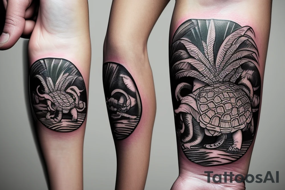 2cm armband that includes a turtle, Malaysian lion dance character, balinese gate, Taiwanese symbol, Chinese symbol,, palm tree, and the shape of the African continent tattoo idea