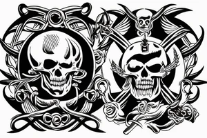 Full back, symbolism, with a burning skull at the center tattoo idea