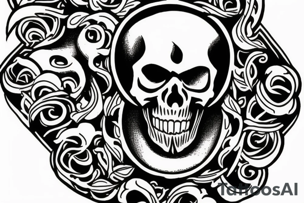 Full back, symbolism, with a burning skull at the center tattoo idea Full back, symbolism, with a burning skull at the center tattoo idea