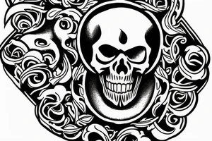 Full back, symbolism, with a burning skull at the center tattoo idea