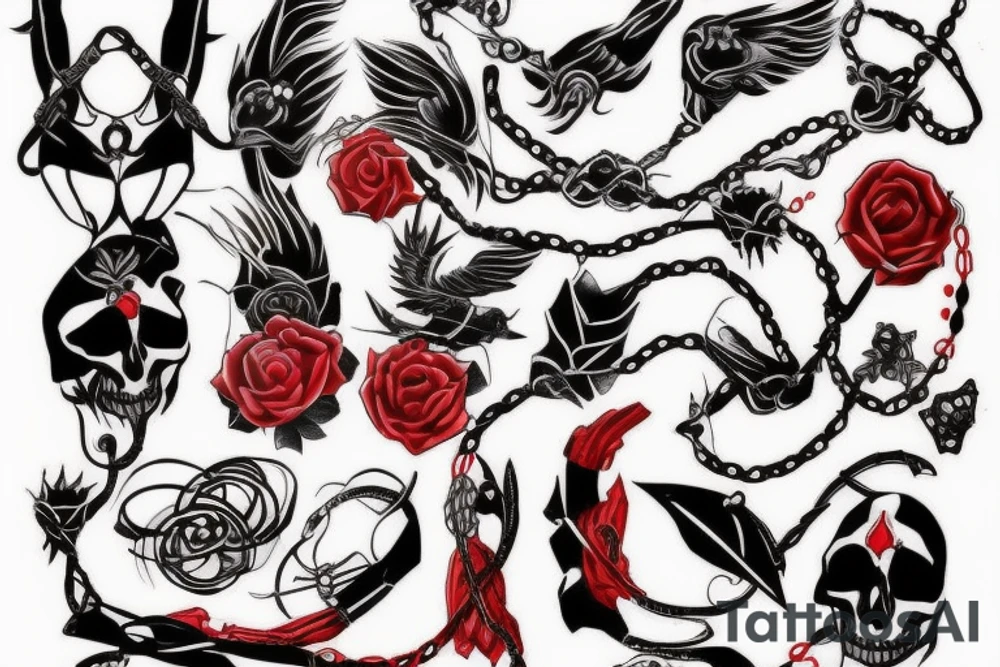 slave - black and red Various connecting lines tattoo idea