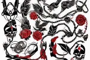 slave - black and red Various connecting lines tattoo idea