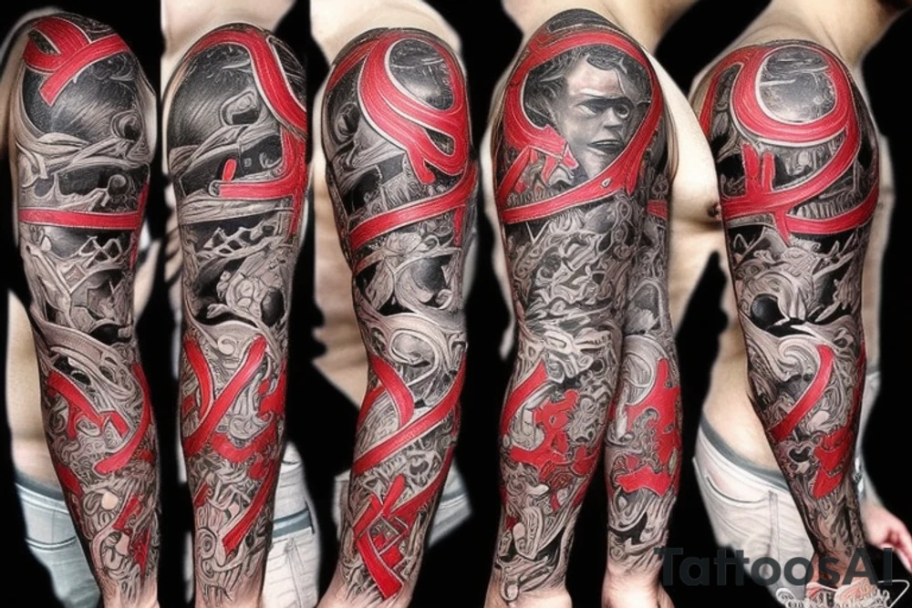 slave - black and red Various connecting lines tattoo idea