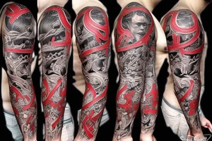slave - black and red Various connecting lines tattoo idea