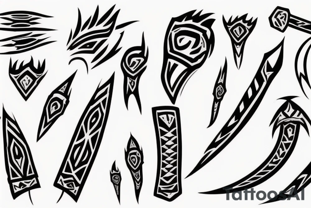 burning spears in tribal style tattoo idea
