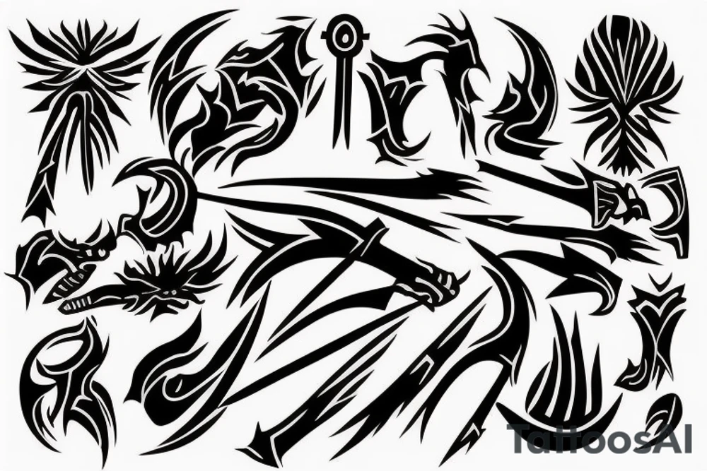 burning spears in tribal style tattoo idea