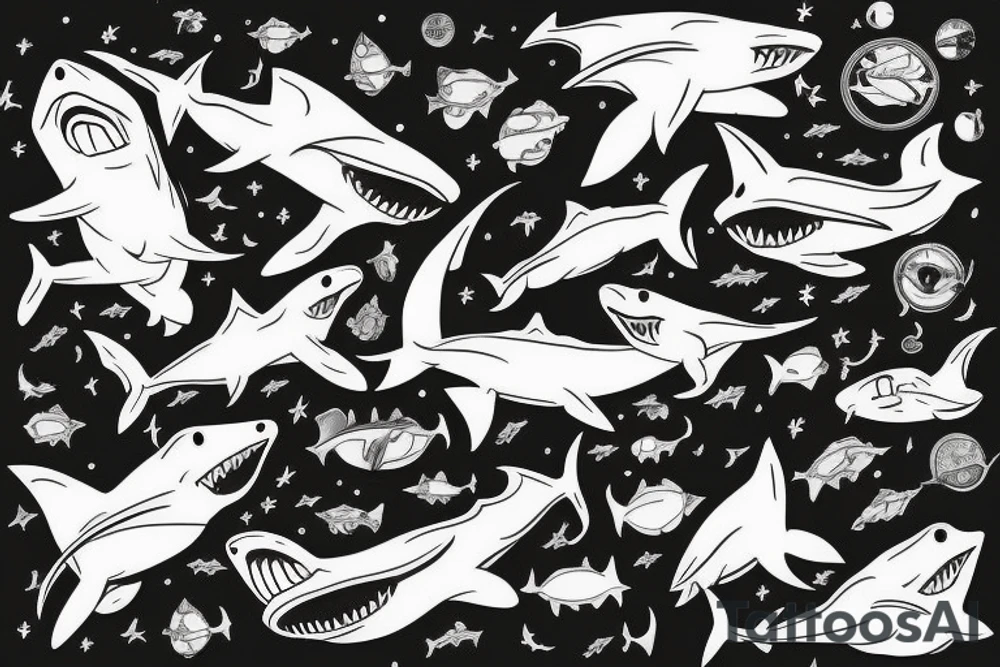 Shark with elements of space and life tattoo idea