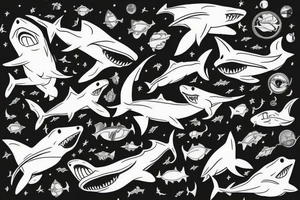 Shark with elements of space and life tattoo idea
