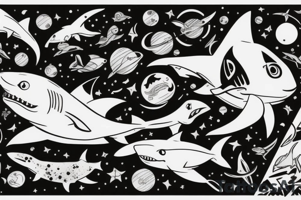 Shark with elements of space and life tattoo idea