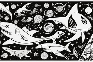 Shark with elements of space and life tattoo idea