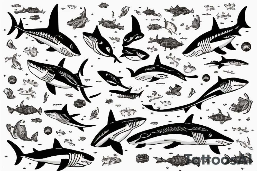 One Shark with elements of space and life tattoo idea