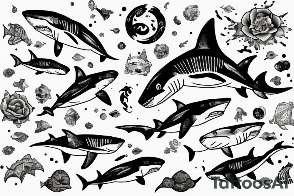 One Shark with elements of space and life tattoo idea