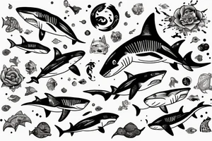 One Shark with elements of space and life tattoo idea