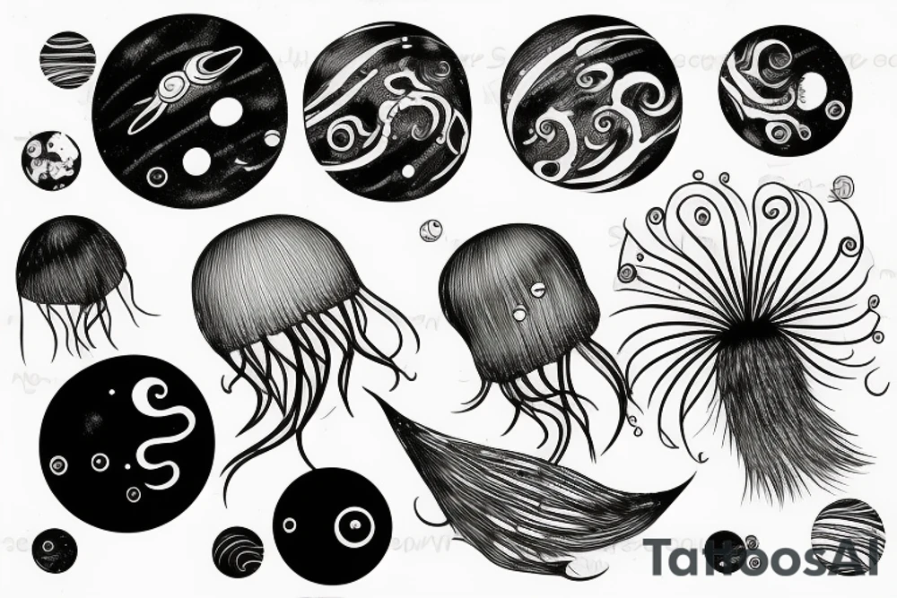 jellyfish mixed with a planet tattoo idea
