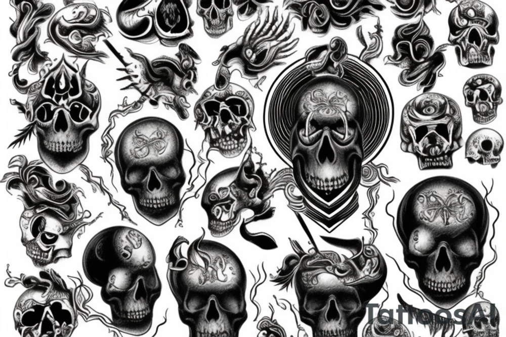 Kali, skulls, blood, poison, lightning and a heart tattoo idea