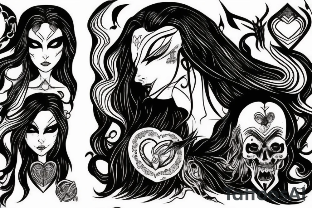 Goddes of destruction, blood, poison, lightning and a heart tattoo idea