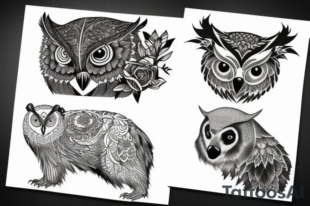 owl and bear tattoo idea