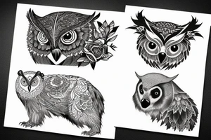 owl and bear tattoo idea