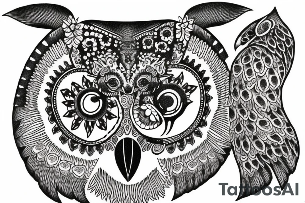 owl and bear under eachother tattoo idea