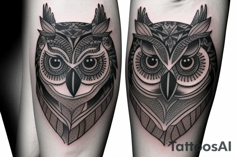 owl and bear under eachother tattoo idea