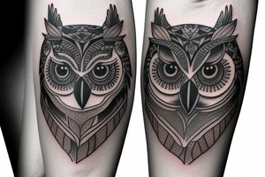 owl and bear under eachother tattoo idea