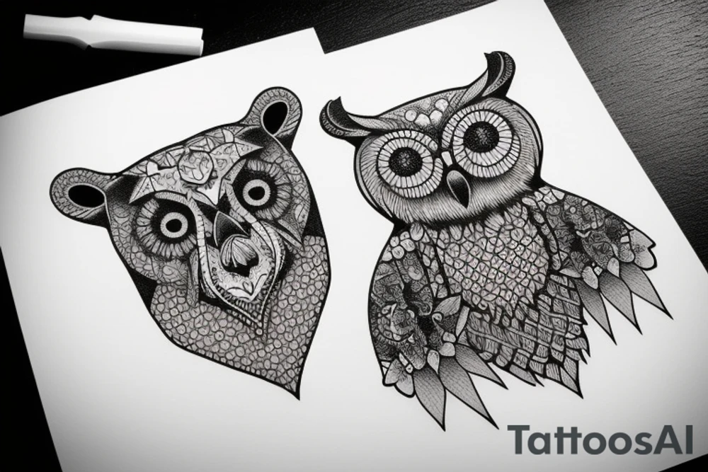 bear and owl tattoo idea