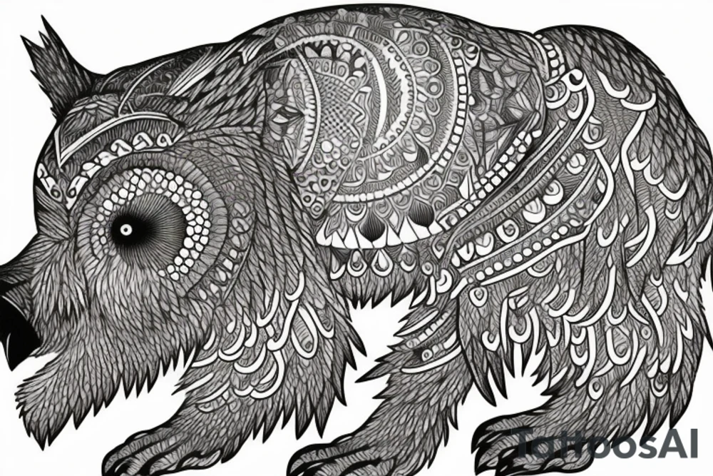 bear with an owl tattoo idea
