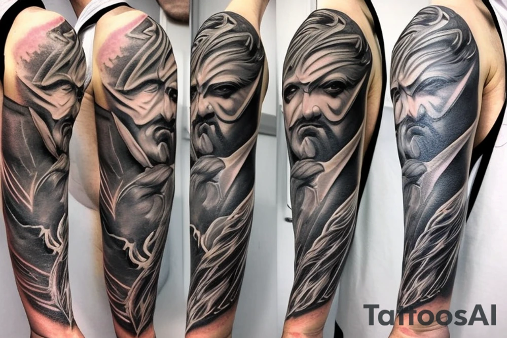 Zeus holding a lightning on the top of olimp tattoo idea