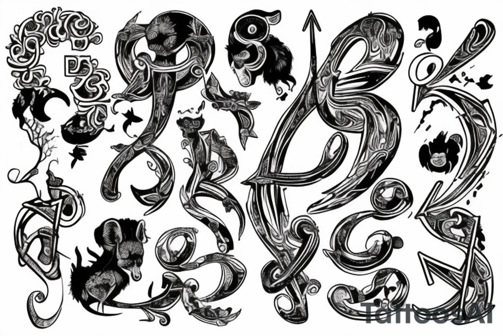 Should contain letter R and C and Zodiac sings of Aris and cancer tattoo idea