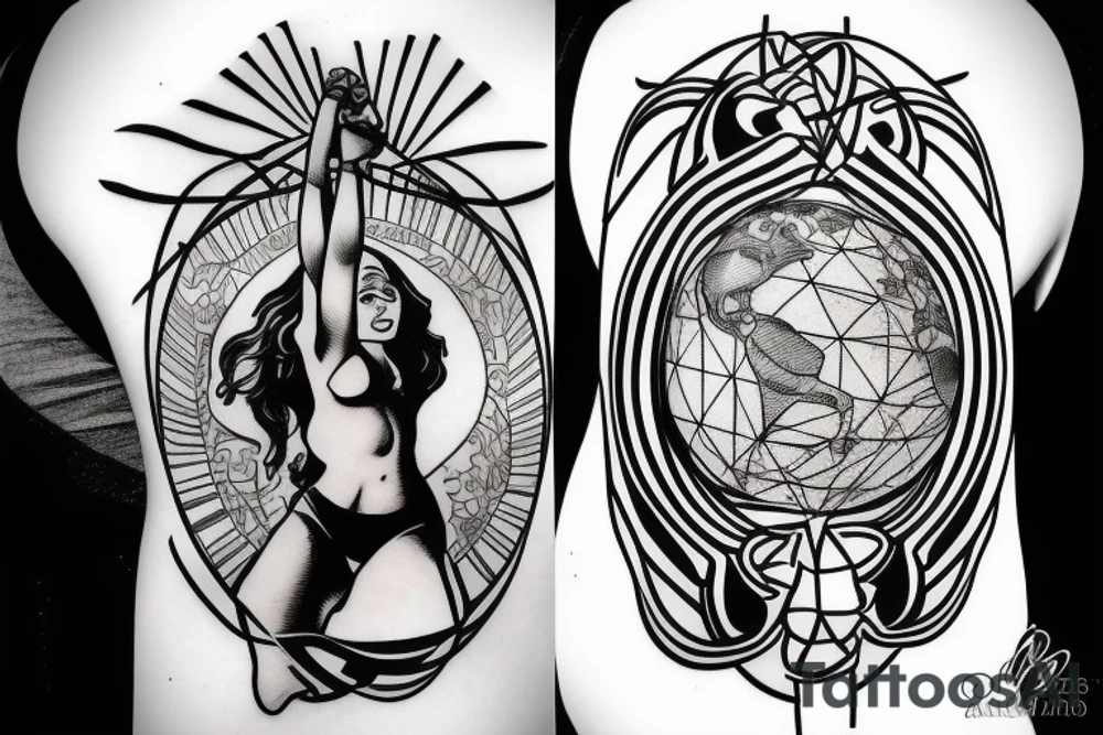 female atlas holding up the world tattoo idea